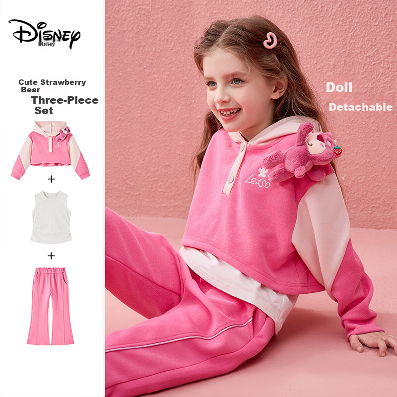 Disney Girls' Autumn 2026 Spring Sportswear Set New Sweatshirt + Long Pants Fashion Three-Piece Set
