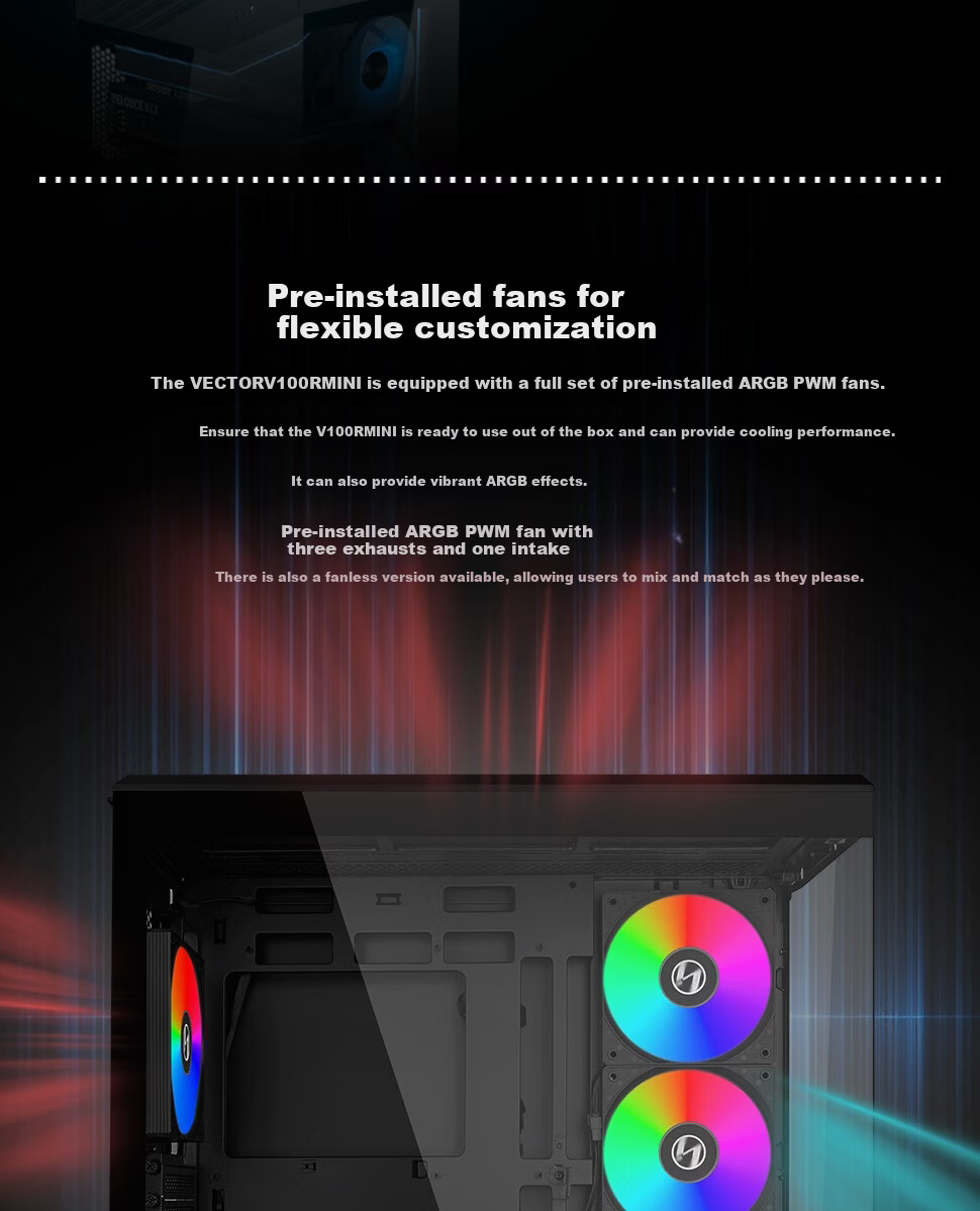 LIANLI Lianli Fengyi V100 MINI PC Case Pre-installed 4 Fans Seaview Case Black / Supports M-ATX Motherboard / 360mm Water Cooling / Pre-installed GPU Bracket 4