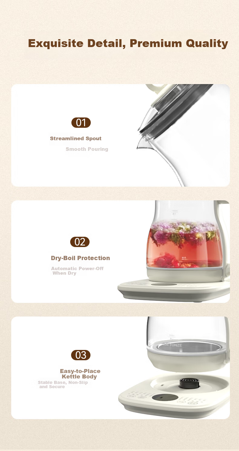 TONZE 1.5L Automatic Health Pot Electric Kettle with 24H Reservation, 12H Intelligent Temperature Control, Memory Handle, Flower Tea Kettle 15YS02 11
