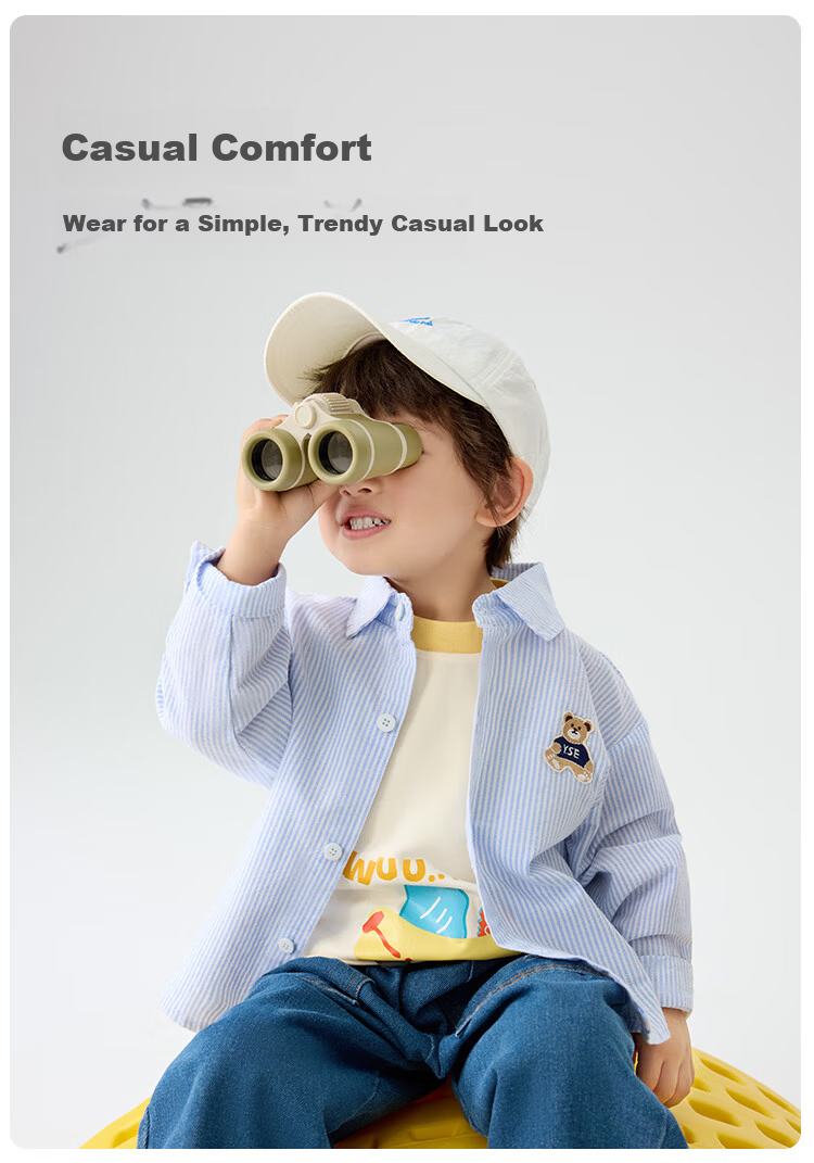 Yishuang'er Children's Shirt Spring and Autumn Boys' Polo Collar 100% Cotton Long Sleeve Baby Shirt Blue Stripes Size 120 6