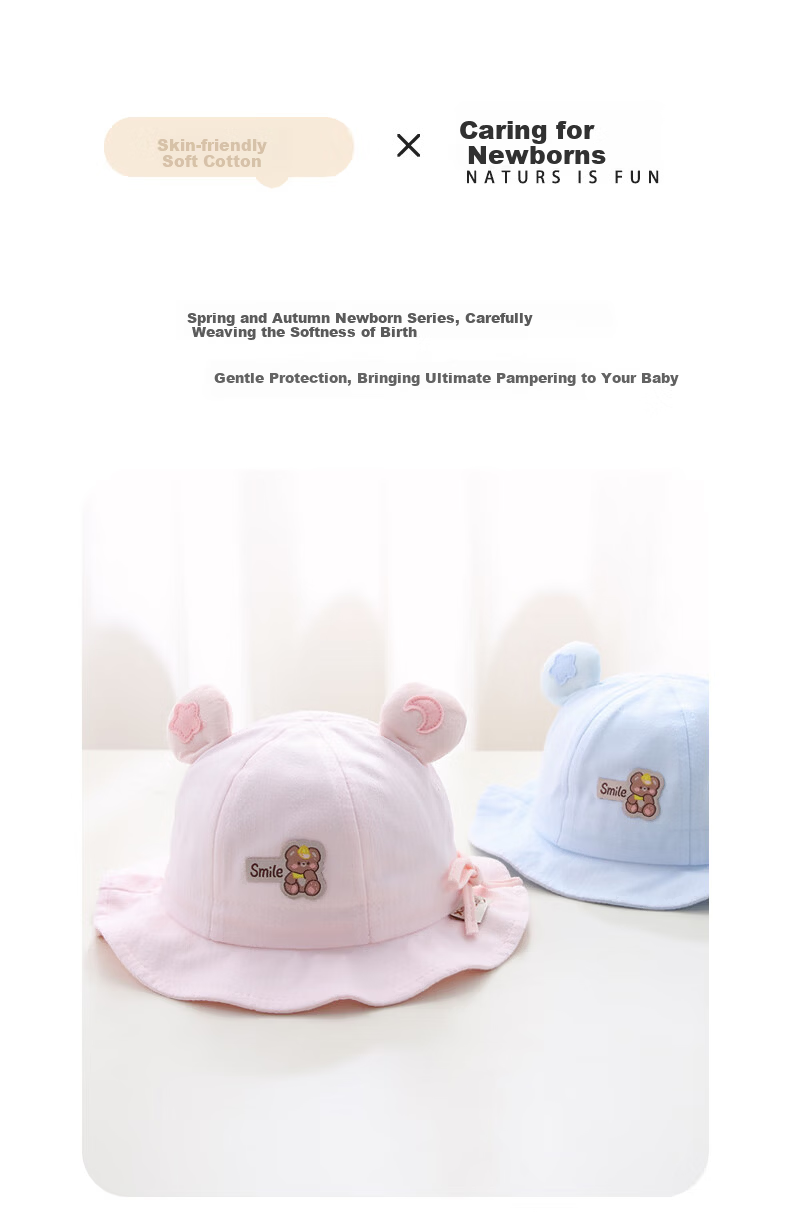 Benaxi Baby Hat Spring and Autumn Thin Newborn Infant Boys and Girls Adjustable Fisherman Bucket Hat 3