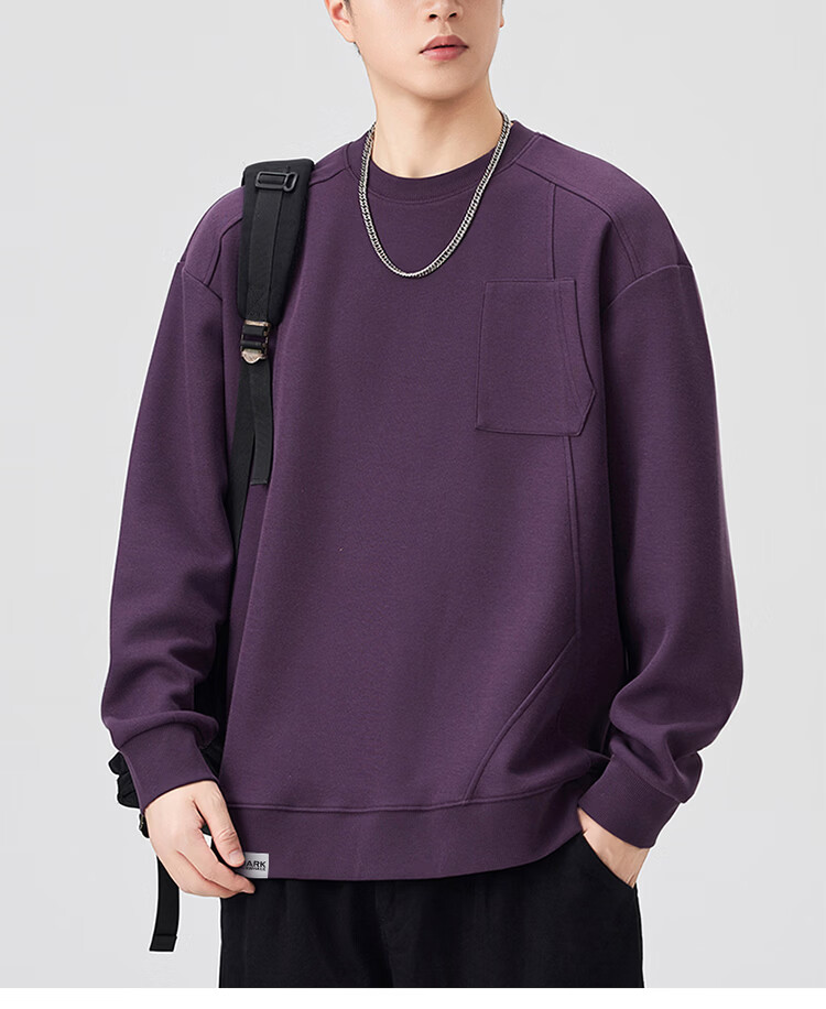 MARK FAIRWHALE Men's Sweatshirt Spring and Autumn American Style Crewneck Casual Loose Fit Trendy Black XL 13