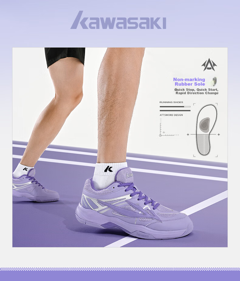 KAWASAKI Unisex Professional Carbon Plate Badminton Shoes Non-Slip Shock Absorption Indoor All-Purpose Training and Competition Sneakers 14