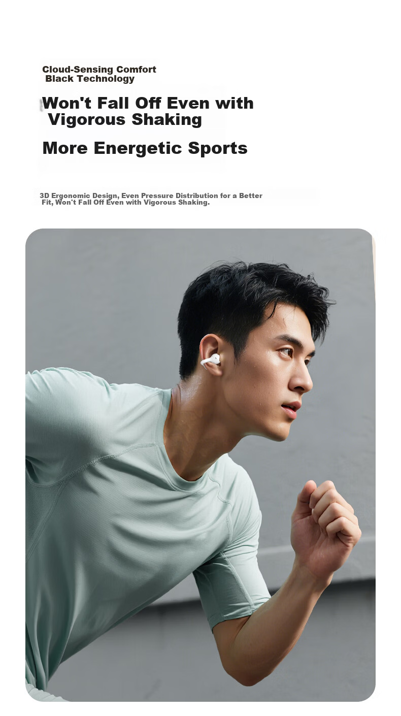BUGANI Fit B17 Clip-On Bluetooth Earphones Open Wireless Non-In-Ear AI Simultaneous Translation Noise Cancelling Running Sports Music Gaming E-Sports Call Noise Reduction Black 7
