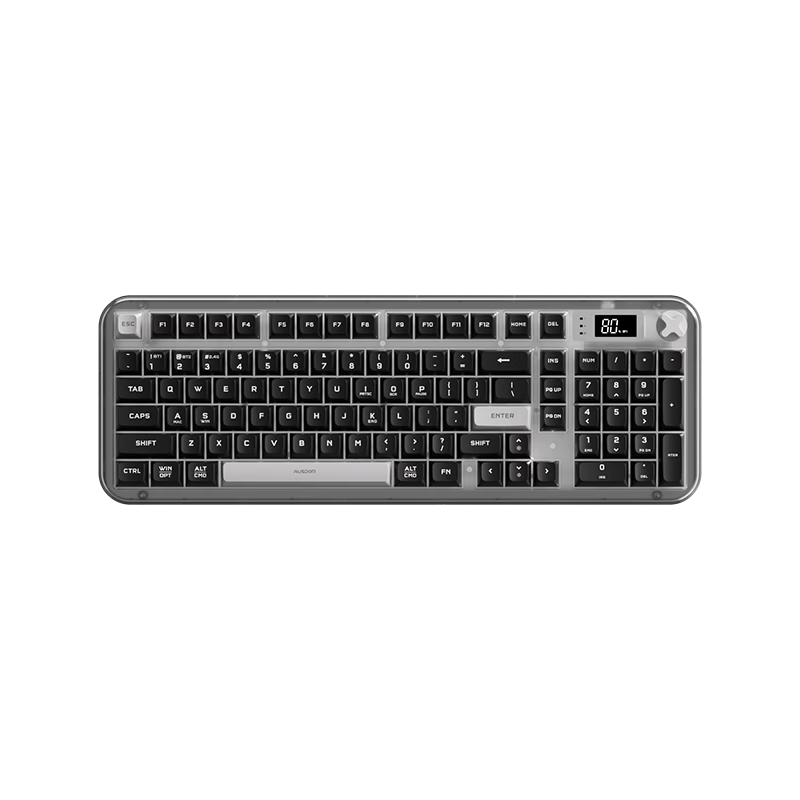 AUSDOM K98 Wireless Keyboard Tri-Mode Bluetooth Wired Mechanical Feel RGB Office Gaming E-Sports Multifunctional Screen Display Computer Keyboard Laptop Universal Amber 98-Key Black