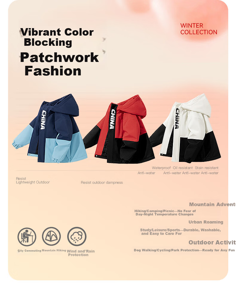 Baleno Children's Fleece Jacket 2025 Winter Style for Older Kids, Color-Block Warm Padded Coat for Boys And Girls, Windproof Parka 9