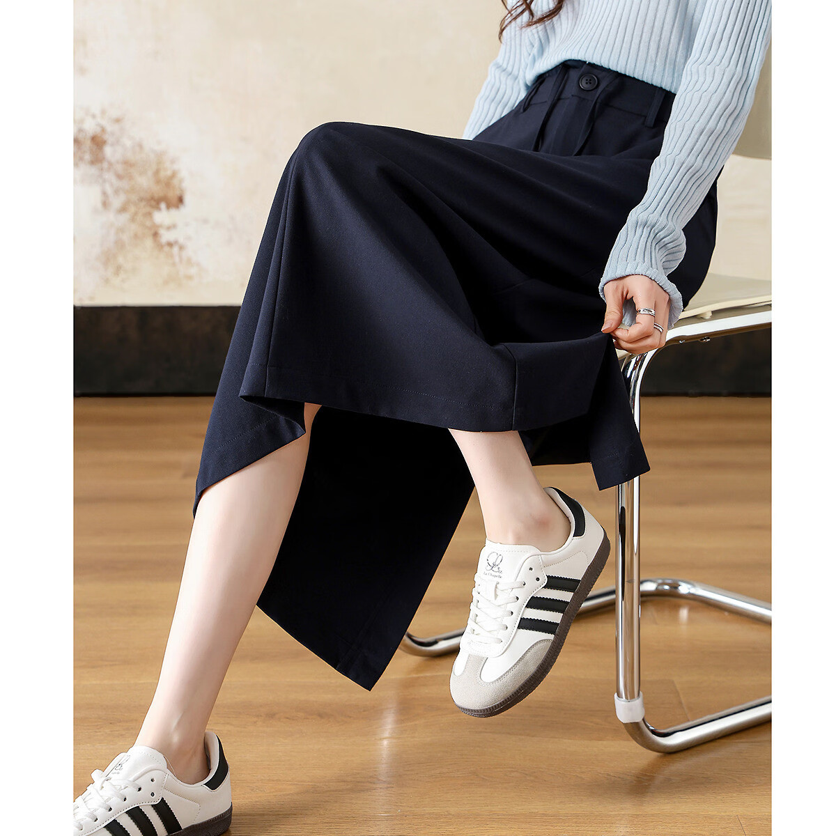 Demana Lady Manlv Spring Elegant Waist Rope Design Spliced Straight Mid-Length Women's Skirt