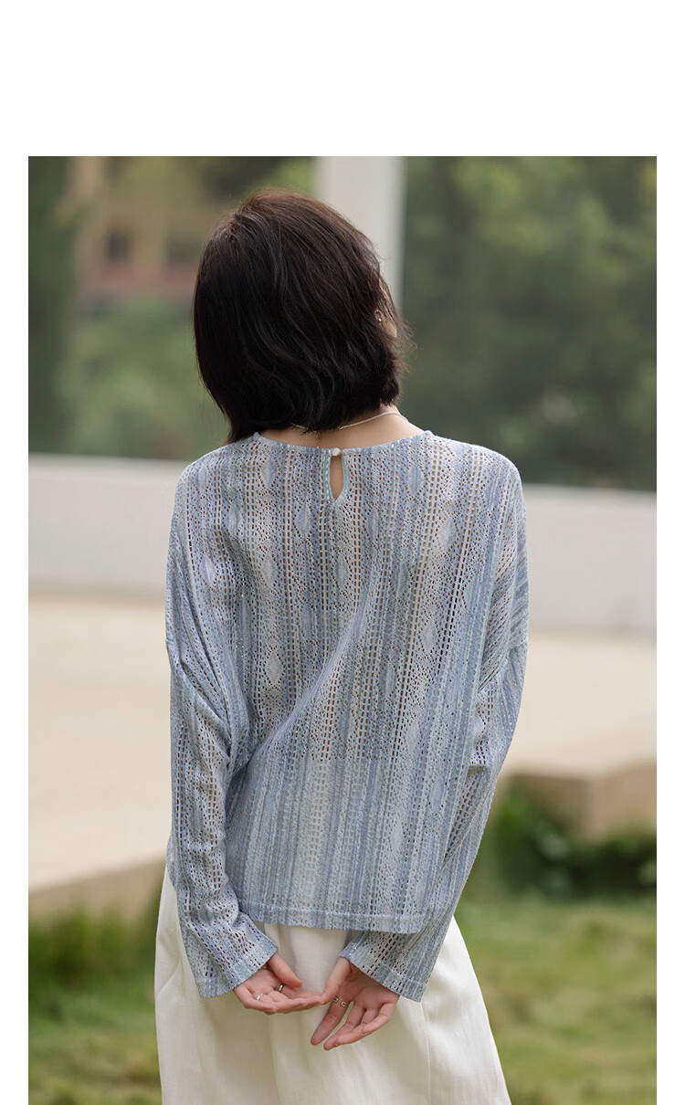 Demana [Cloud Soft Cotton Blend] Spring Lightweight Crew Neck Hollow Lace Printed Loose Fit Petite Women's Shirt 11