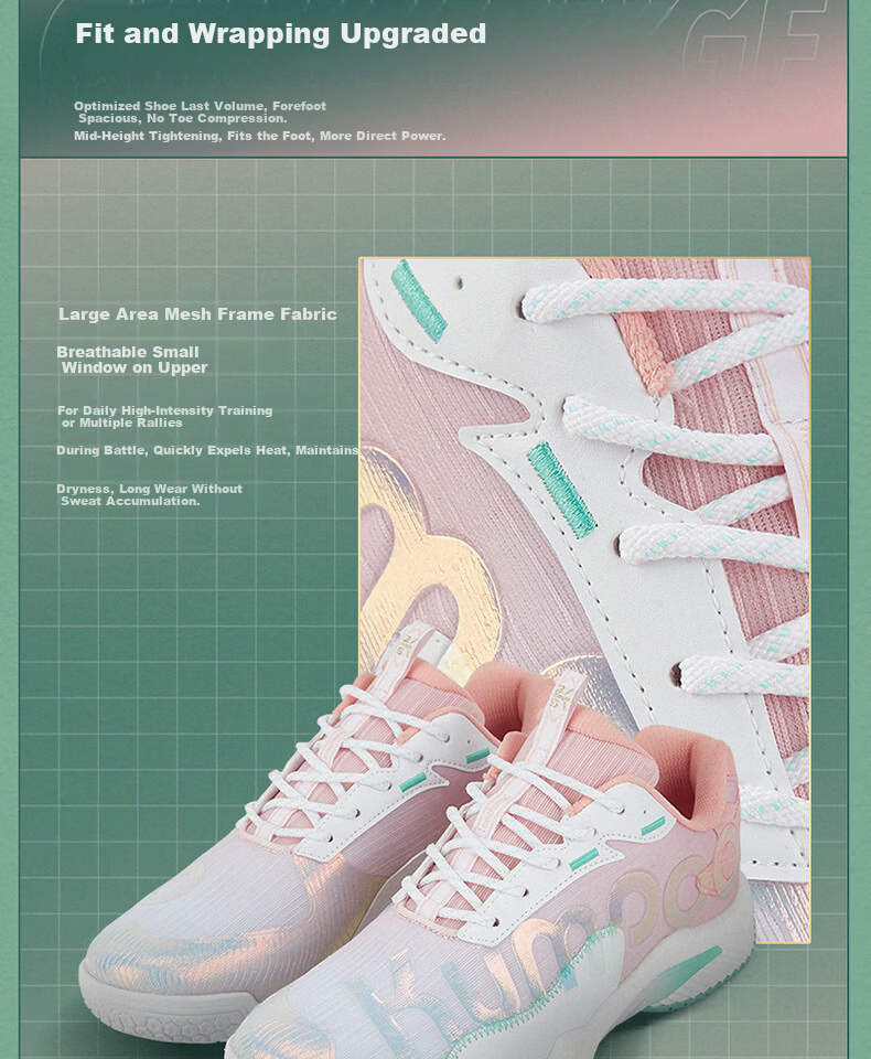 KUMPOO 25th Anniversary Limited Edition Badminton Shoes Anti-Twist Non-Slip Wear-Resistant Training Shoes KH-D72PRO.25th White Pink Size 40 9