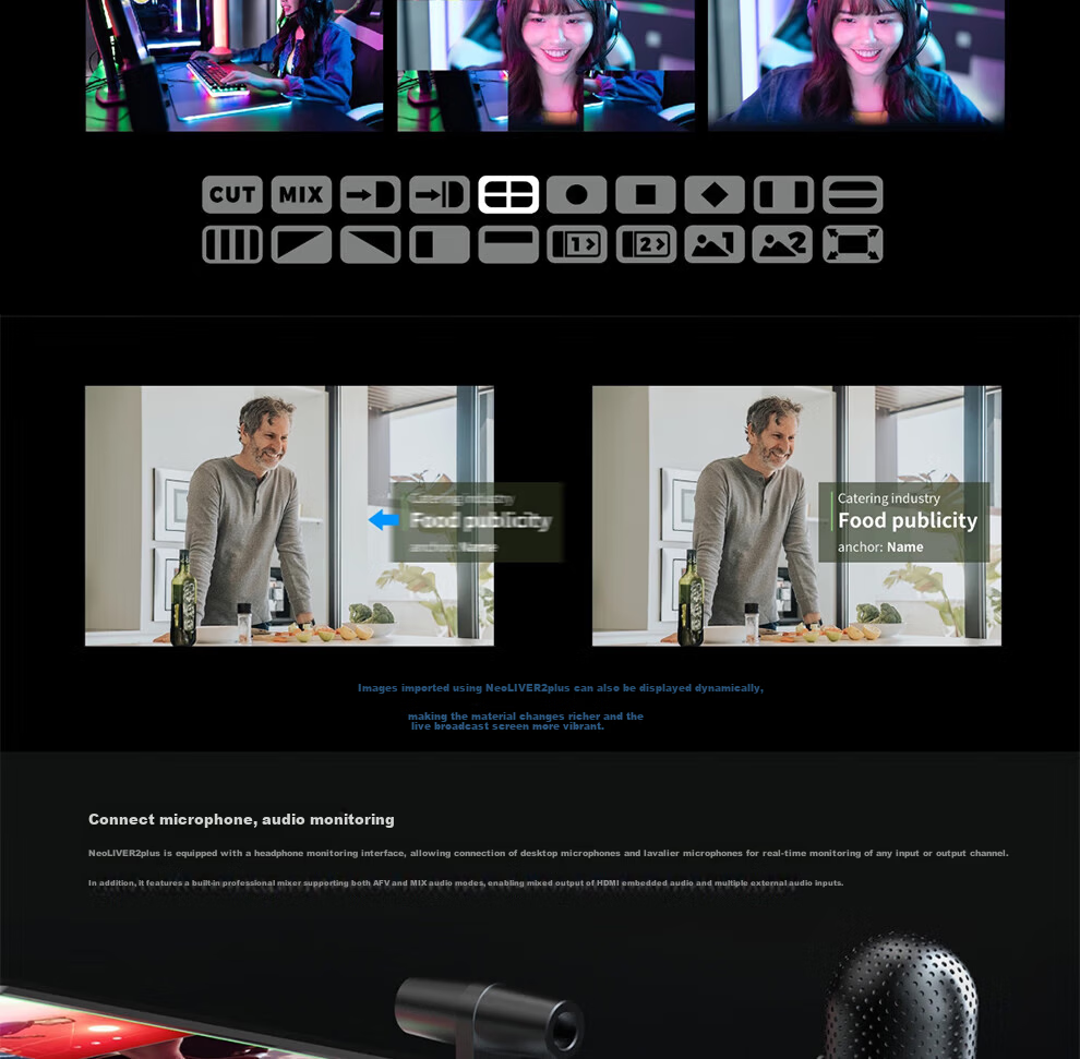 JiaShiYing R2PLUS Live Streaming All-in-One Director Console Broadcast-Grade Switcher 4-Channel Visual Screen Multi-Camera HDMI HD Computer Live Streaming USB 3.0 Streaming Device 7