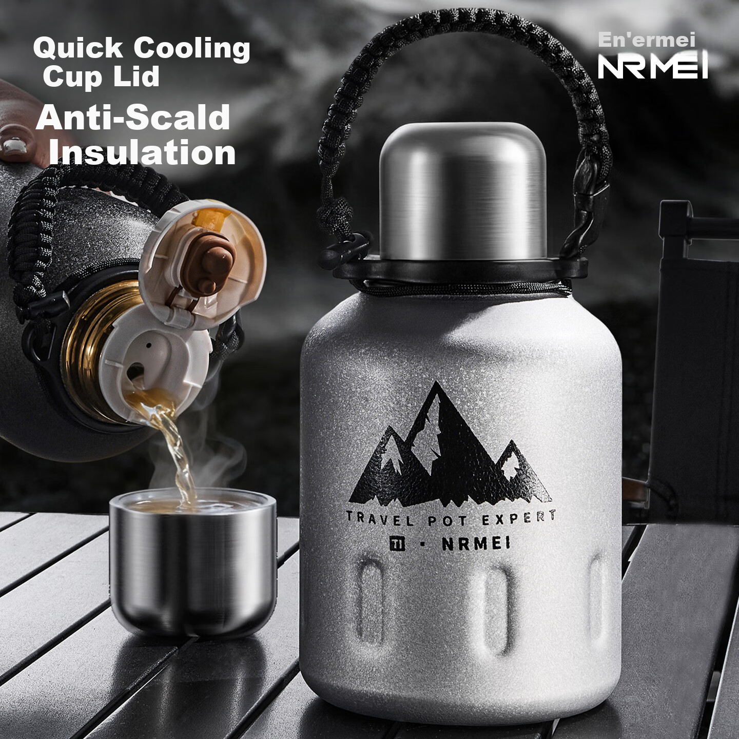 NRMEi Large Capacity Insulated Water Bottle for Men with Tea Separation, Portable Outdoor Sports Thermos Flask