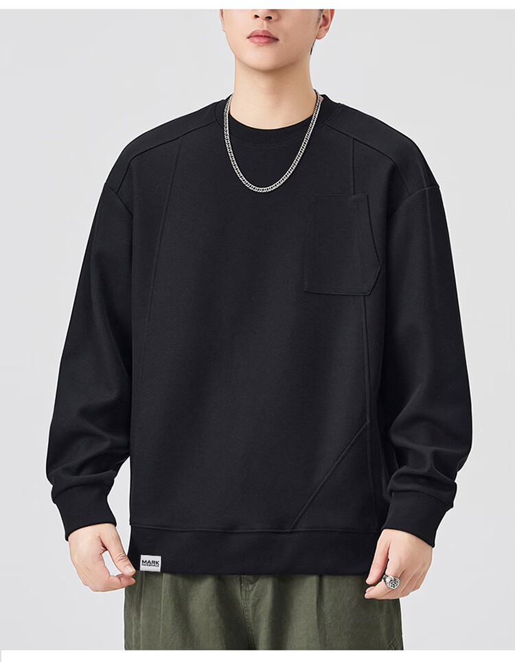MARK FAIRWHALE Men's Sweatshirt Spring and Autumn American Style Crewneck Casual Loose Fit Trendy Black XL 7