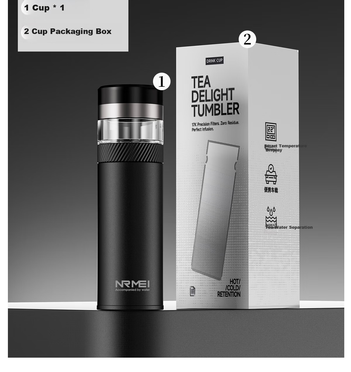 NRMEi Insulated Tea Separation Smart Water Bottle 316 Stainless Steel Men's Business Office Car Travel Gift Cup 26