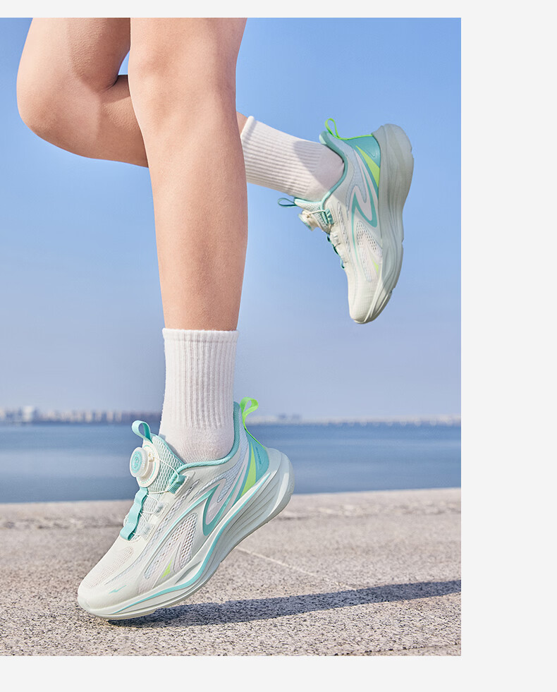 ERKE Kids Breathable Sports Shoes Boys and Girls Children's Cushioning Durable Running Shoes Microcrystalline White/Snow Cream/Aqua Green Size 36 16