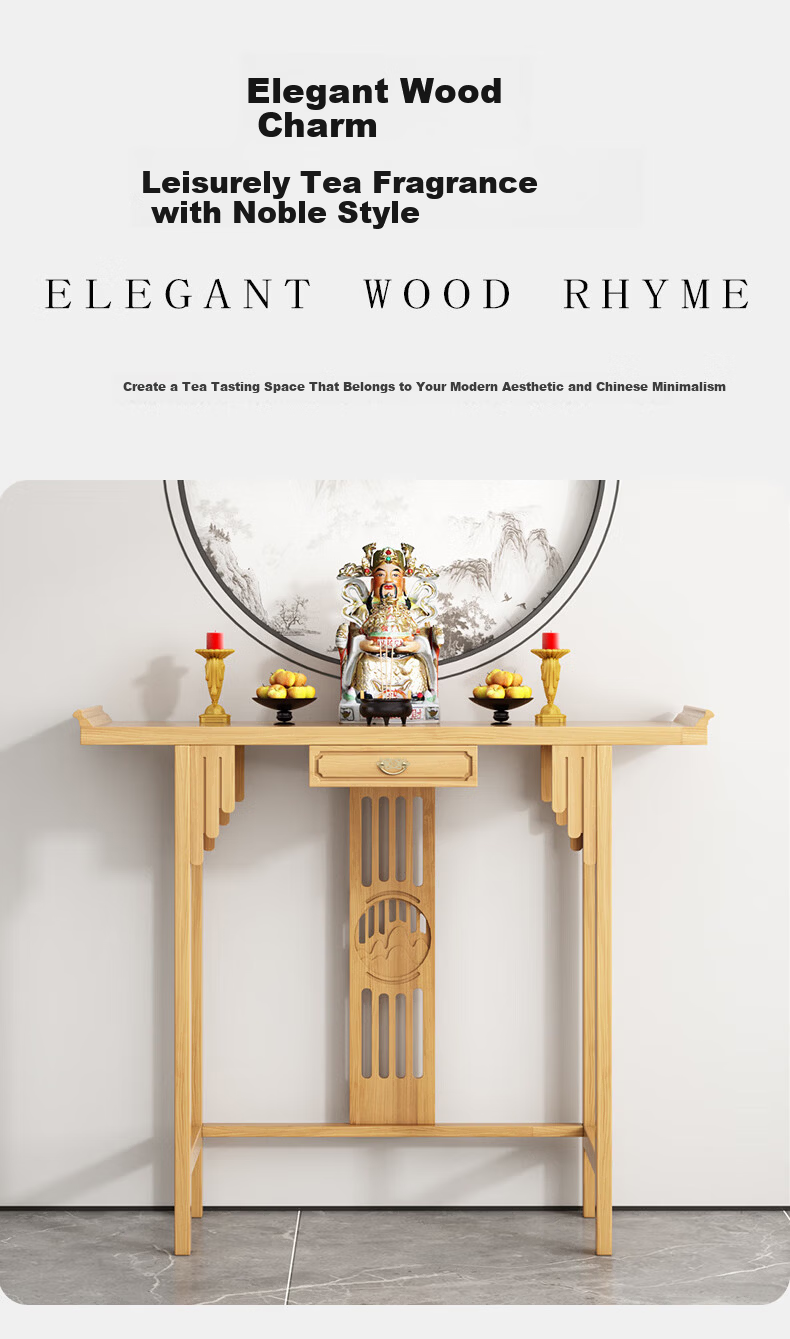 Taomengju New Chinese Style Buddhist Altar Cabinet with Caishen Statue, Buddha Table, Incense Table, Guan Gong and Bodhisattva Offering Stand, Tribute Table Storage Shelf 7
