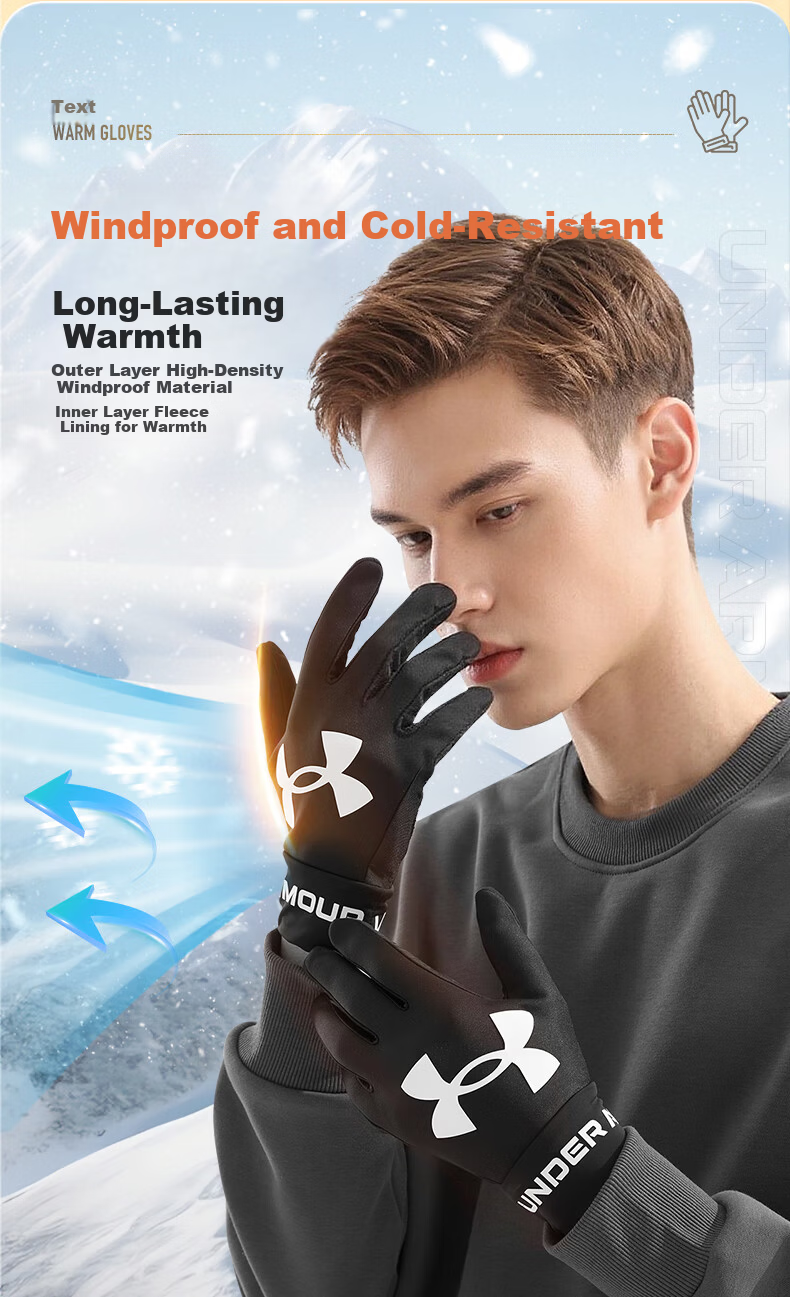 Under Armour Men's Winter Thermal Cycling Gloves Fleece Lined Electric Bike Windproof Touchscreen Ski Outdoor Anti-Freeze Gloves 4