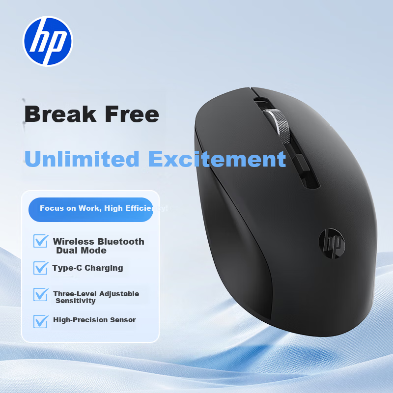 HP S1000DC Wireless Bluetooth Dual-Mode Rechargeable Mouse, Type-C Charging, Quiet Wireless Bluetooth Office Mouse, Black