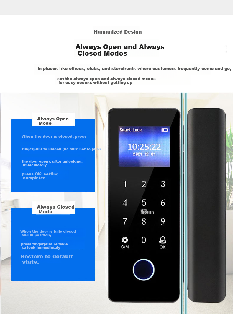 Youku Frameless Glass Door Fingerprint Lock, Wooden Door Fingerprint Door Lock, Single/double Electronic Password Lock for Access Control And Attendance with Screen, IC Card Mini Program Unlocking, DW-611 9