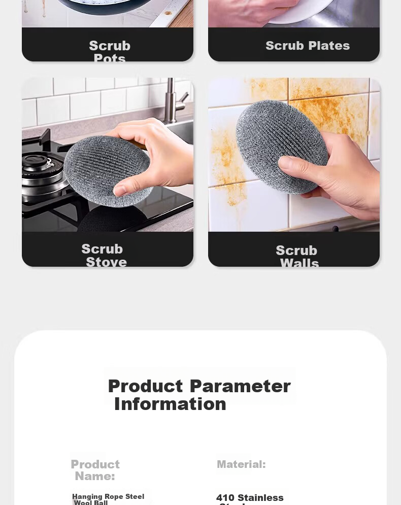 Guangduola Large Steel Wire Scrubber Balls 40g 3-Pack Stainless Steel Kitchen Scrubbers for Pots and Dishes, Rust-Resistant Cleaning Balls 10