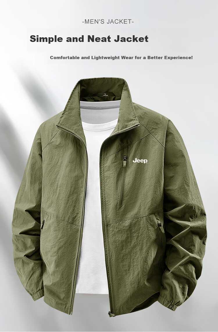 JEEP Men's Sports Jacket Spring Autumn Outdoor Casual Breathable Wrinkle-Resistant Simple Coat Gray 3XL 2