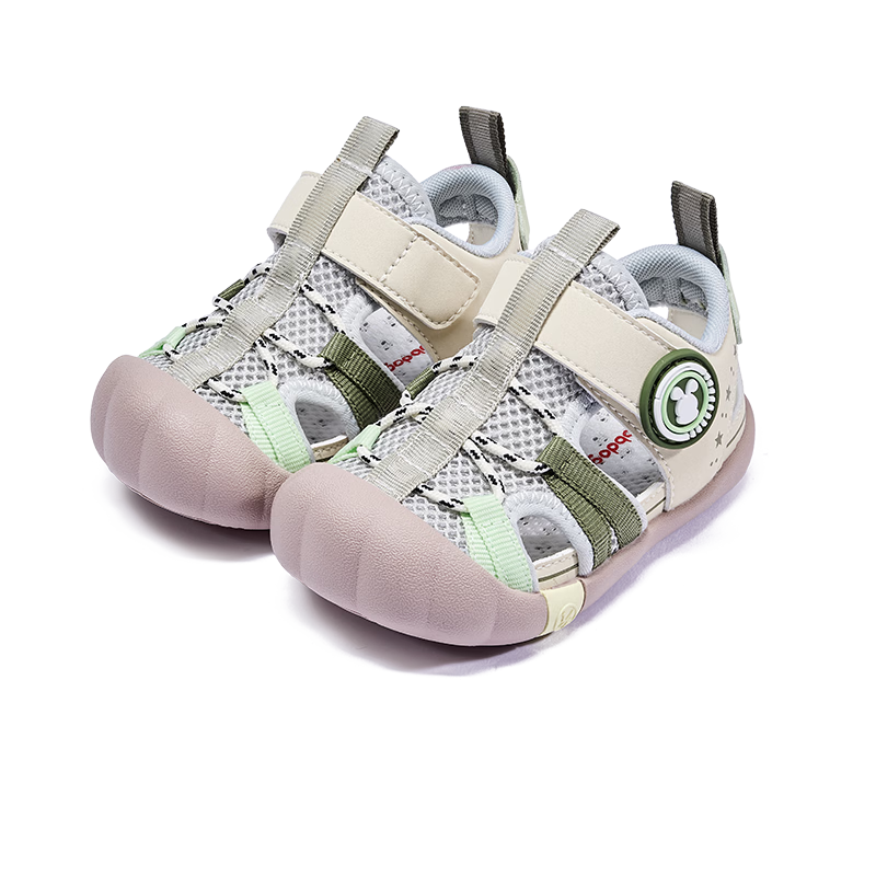 BOBDOG Kids Summer Breathable Soft Sole Non-Slip Toddler Walking Shoes Children's Sandals Beige/Green Size 23