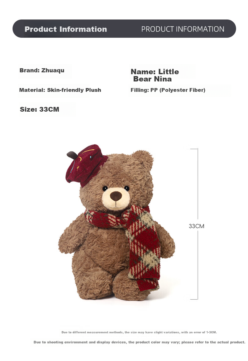 Zhuoqu Christmas Bear Nina Plush Toy Cute Doll Premium Sleep Companion Pillow Plushie Table Buddy Girls Gift 6