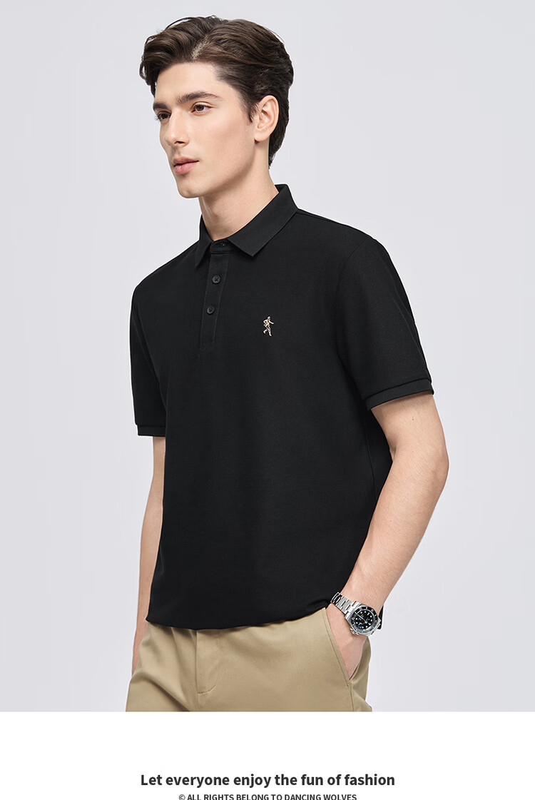 Dance with Wolves [Instant Cooling] Premium Fabric Summer Men's Commuter Antibacterial Short Sleeve Polo Shirt 001 Black XL 3