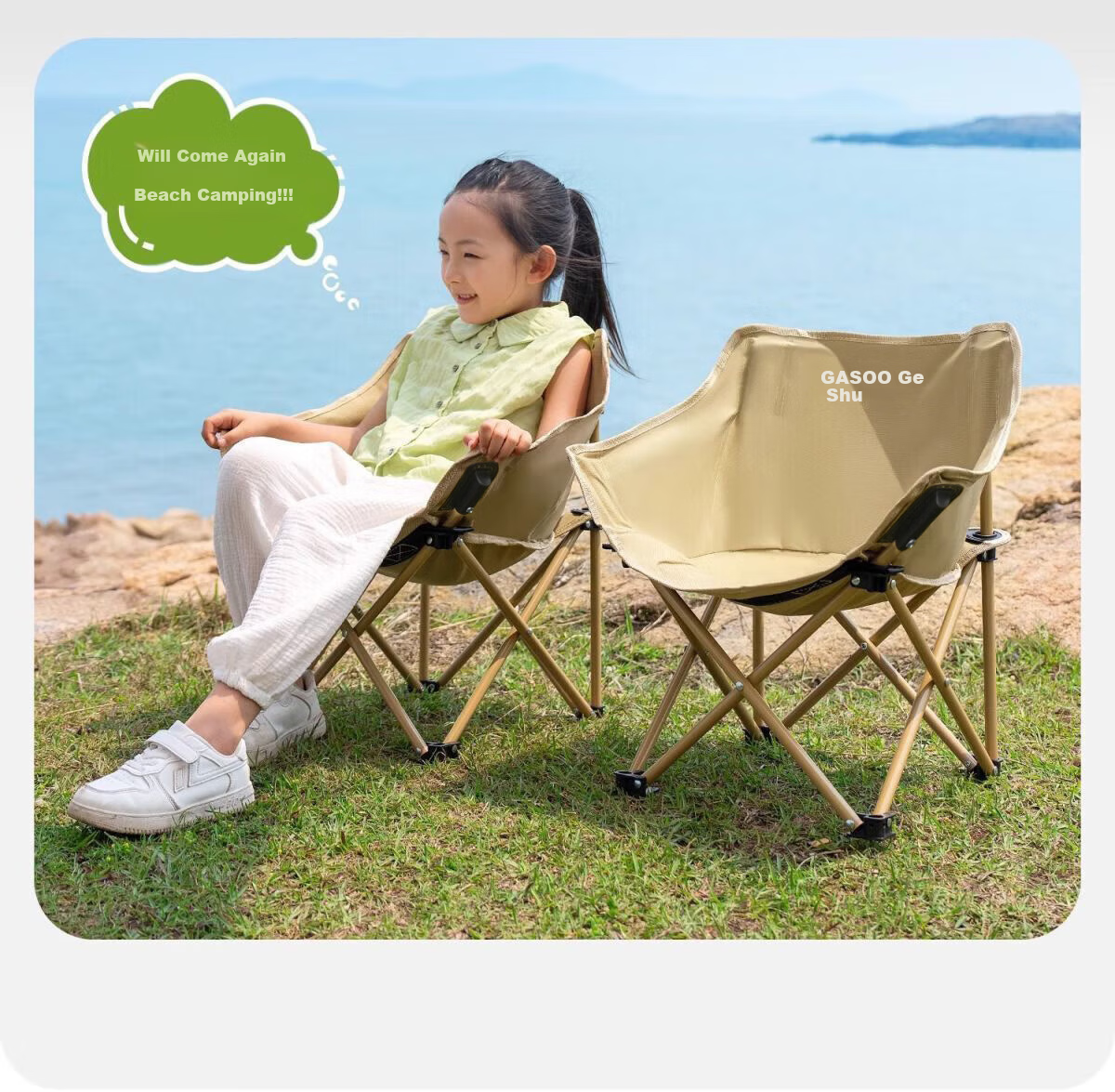 Gosoo Outdoor Folding Chair Portable Camping Moon Chair Beach Chair with Backrest Fishing Picnic Sketching Chair 19