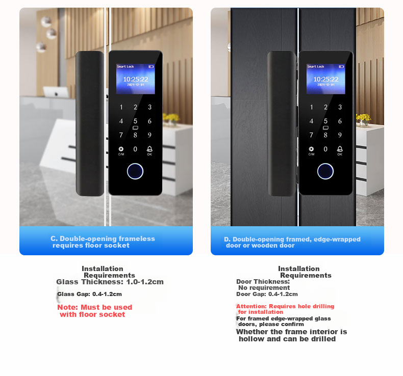 Youku Frameless Glass Door Fingerprint Lock, Wooden Door Fingerprint Door Lock, Single/double Electronic Password Lock for Access Control And Attendance with Screen, IC Card Mini Program Unlocking, DW-611 14