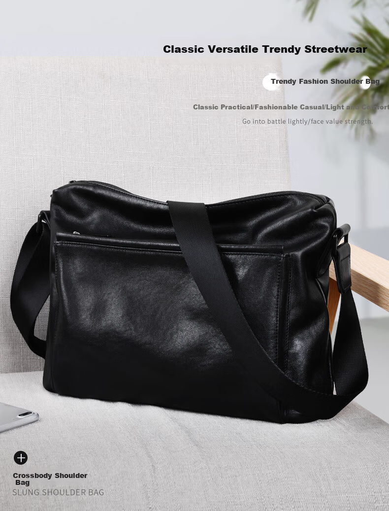 BJIAX Genuine Leather Crossbody Bag Large Capacity First Layer Cowhide Shoulder Bag Men's Commuter Casual Bag 1
