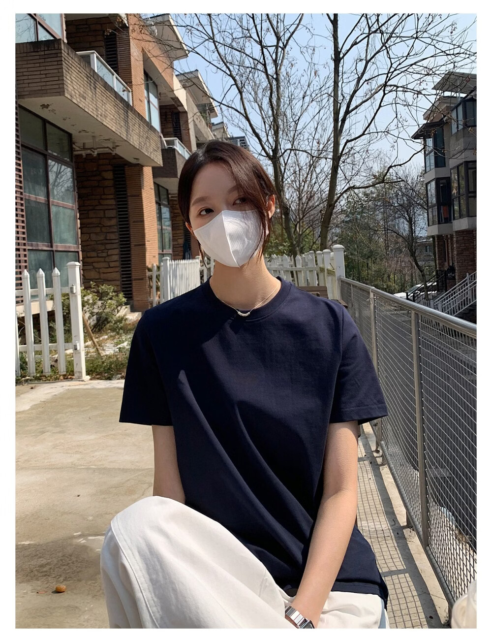 ICH MODE Minimalist Paper Doll Short Sleeve Women's T-Shirt Summer Simple Cool Base Shirt Solid Color White S 32