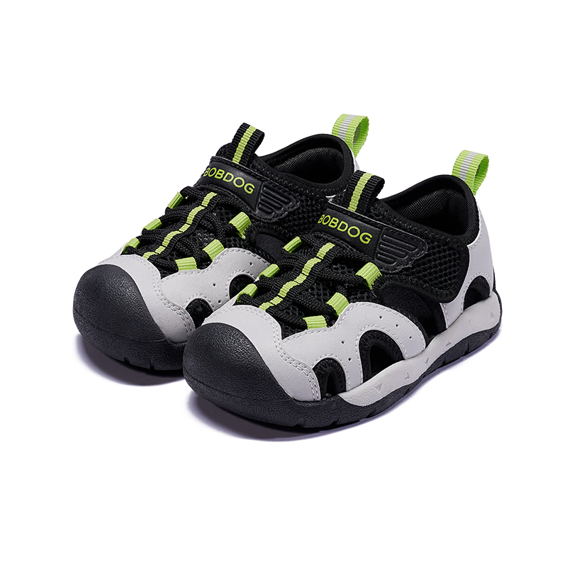 BOBDOG Kids Summer Breathable Boys Sandals Non-slip Baby Walking Shoes Hollow Out Children's Beach Sandals White Black Size 29