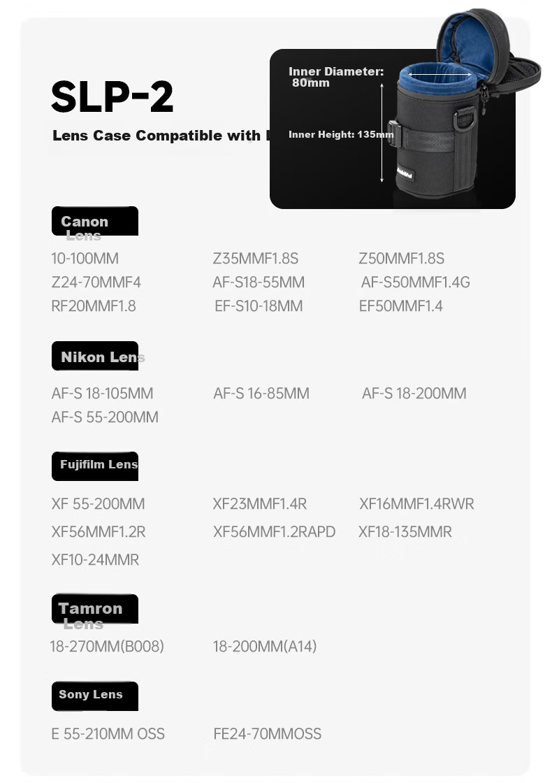 AMBITFUL Zhijie Lens Bag Storage Pouch Protective Case for Canon Nikon Sony Fuji Sigma Tamron DSLR Mirrorless Camera Lens Sleeve Barrel with Waist Hanging/Shoulder Strap 20