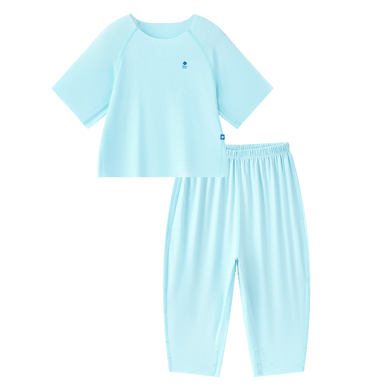 Babycare Children's Natural Cool Spring and Summer Home Mid-Sleeve Adjustable Baby Loungewear Set Sea Breeze Blue 110
