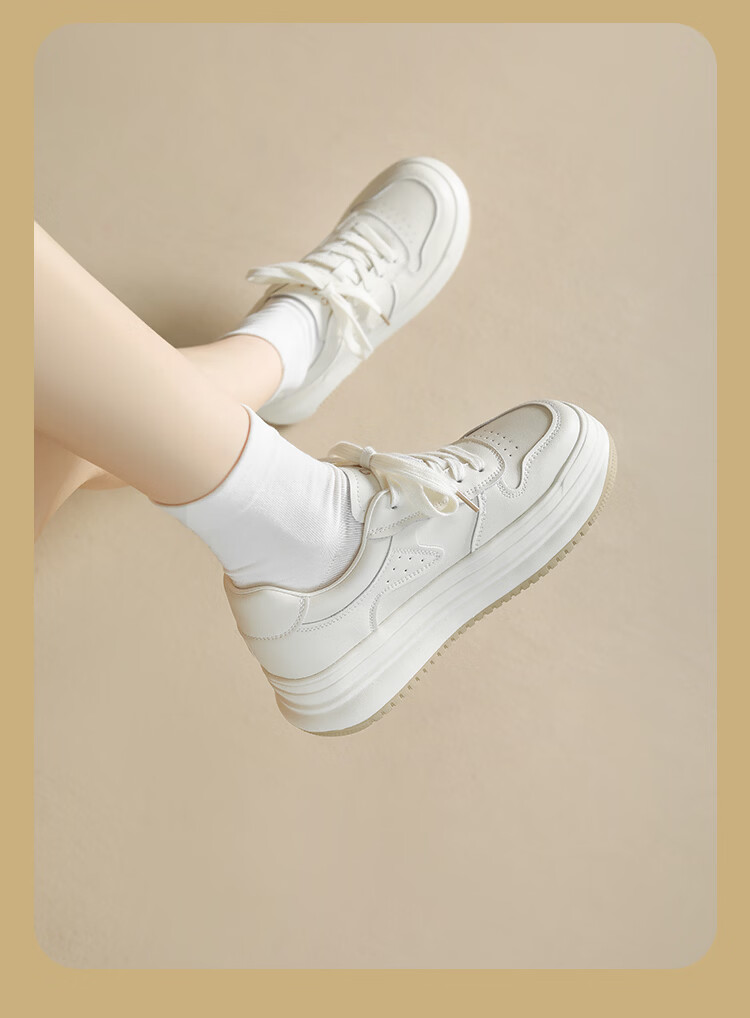 Zhuoshini Self-operated Thick-soled Women's White Sneakers 2026 Spring New Retro Casual Shoes Off-white Size 39 6