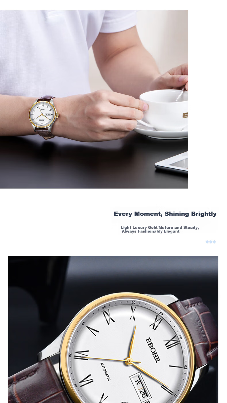 EBOHR Men's Automatic Mechanical Watch with Date, Stainless Steel Band, National Brand, Couple's Gift for Birthday, Valentine's Day, New Year 13