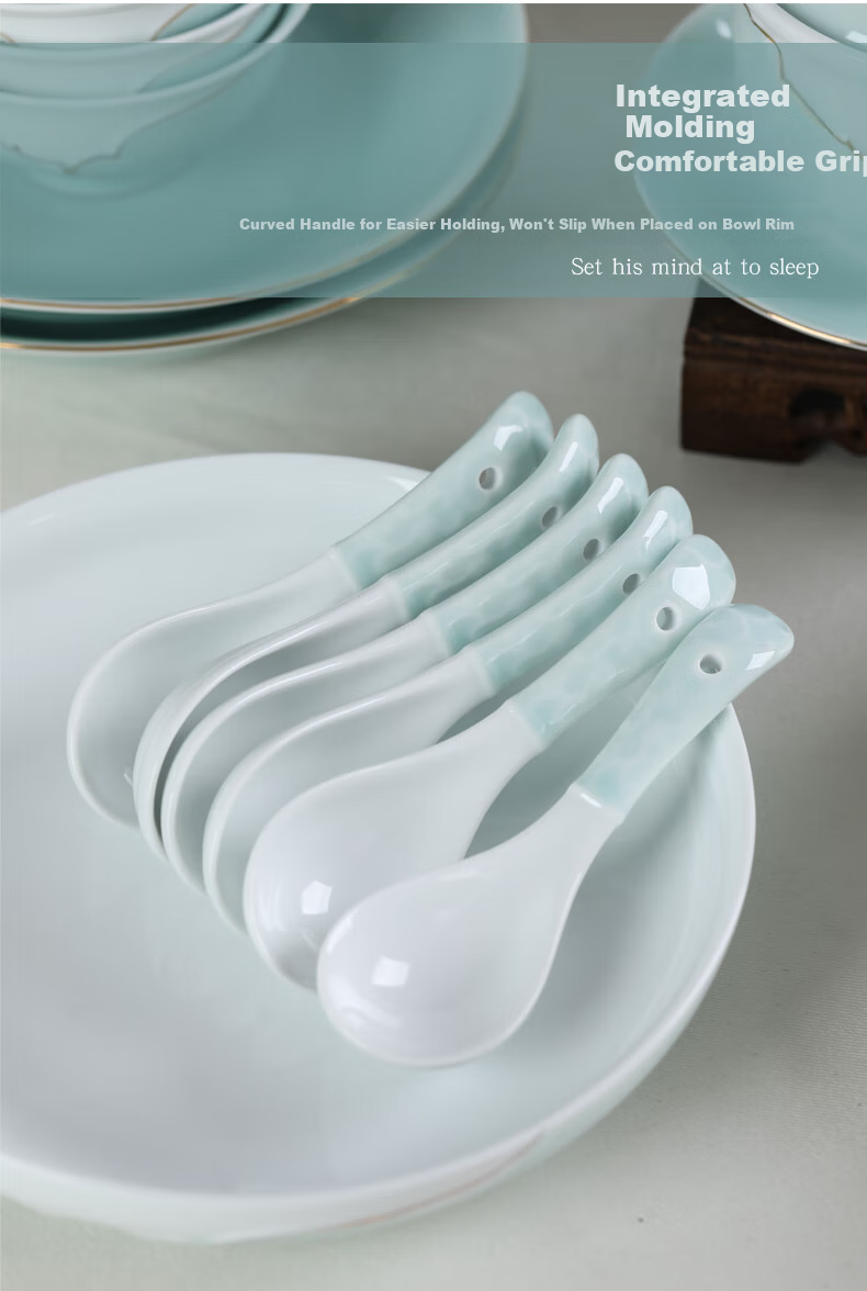MULTIPOTENT Soup Spoon Small Rice Spoon Yi He Underglaze Color Retro Blue and White Round Bottom Set of 6 Spoons 8
