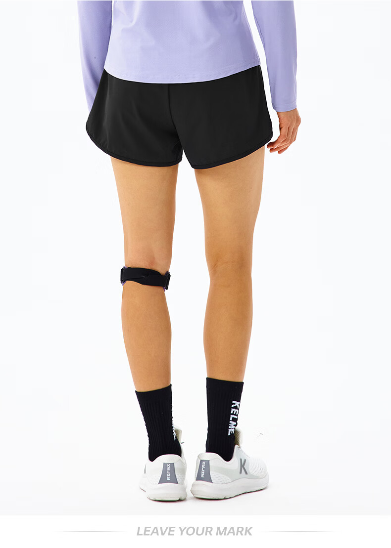 KELME Women's Quick-Dry Running Training Anti-Exposure Fake Two-Piece Sports Shorts Agate Black L 10