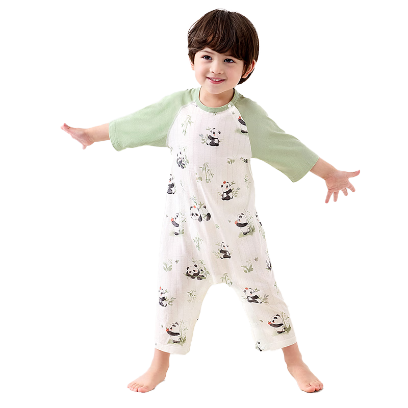 Kidsneed Children's One-Piece Pajamas Baby Summer Lightweight Unisex Air-Conditioned Homewear Romper