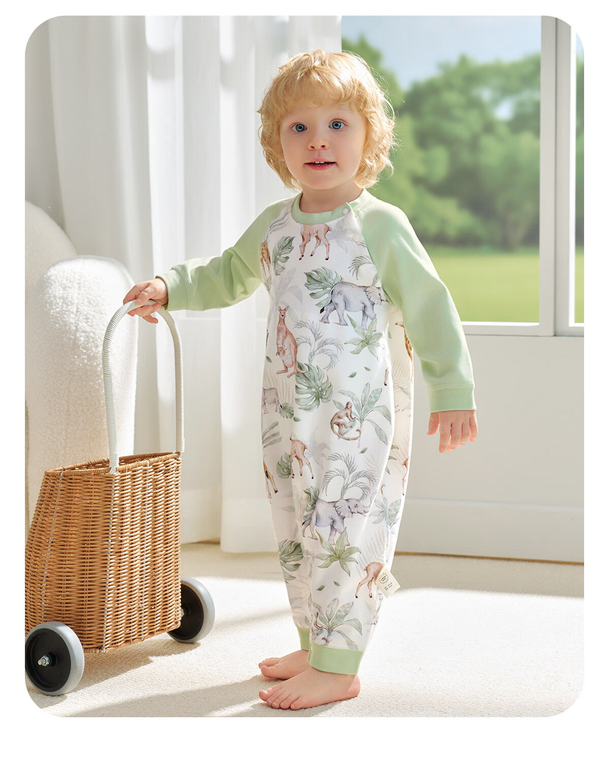 JOYNCLEON Baby Sleeping Bag Spring and Autumn Pure Cotton Children's Leg-separated Sleepwear Anti-kick Quilt Green 90 JSD196370 26