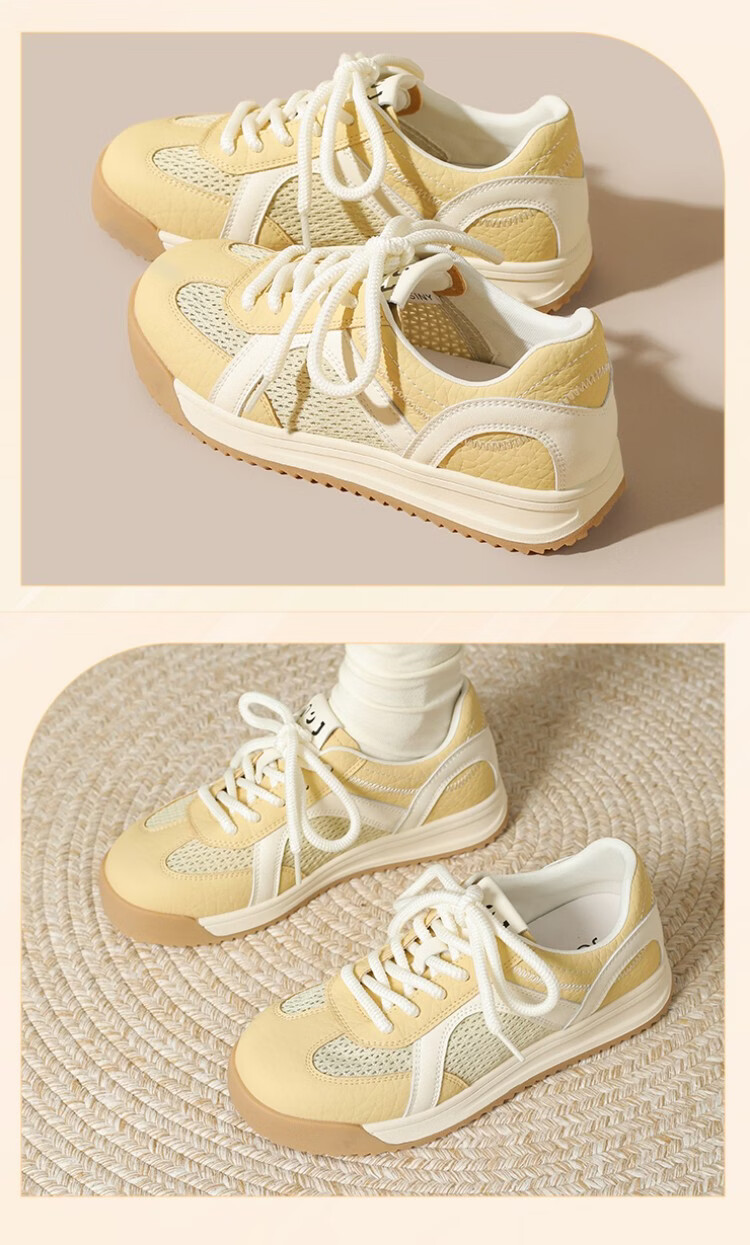Zhuoshini Women's Thick Sole Derby Shoes Casual Breathable Mesh Sneakers Yellow Size 39 7