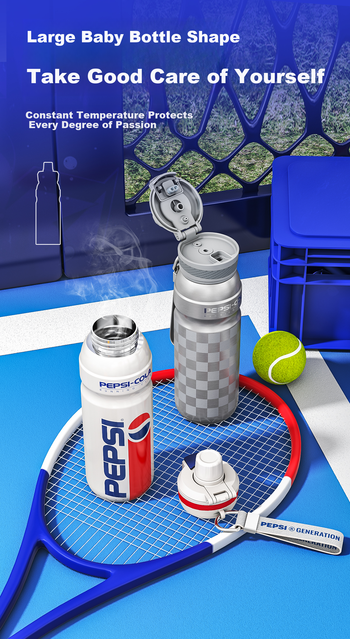 PEPSI Insulated Tumbler 316L Stainless Steel Straw Cup Outdoor Sports Water Bottle Portable Travel Cooler Cup Badge Pearl White 11