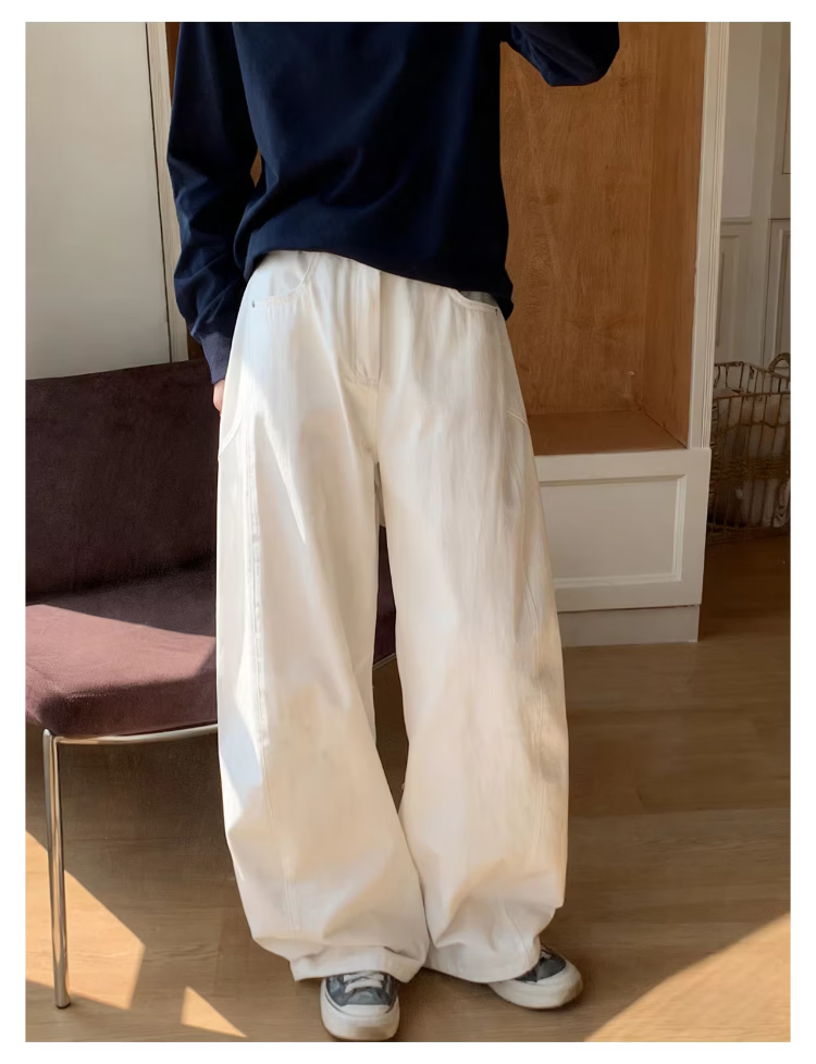 ICH MODE "Versatile Pants King" Spring Summer All-Season Slimming Curved Cut Loose Casual Straight Wide-Leg Pants Off-White S 5