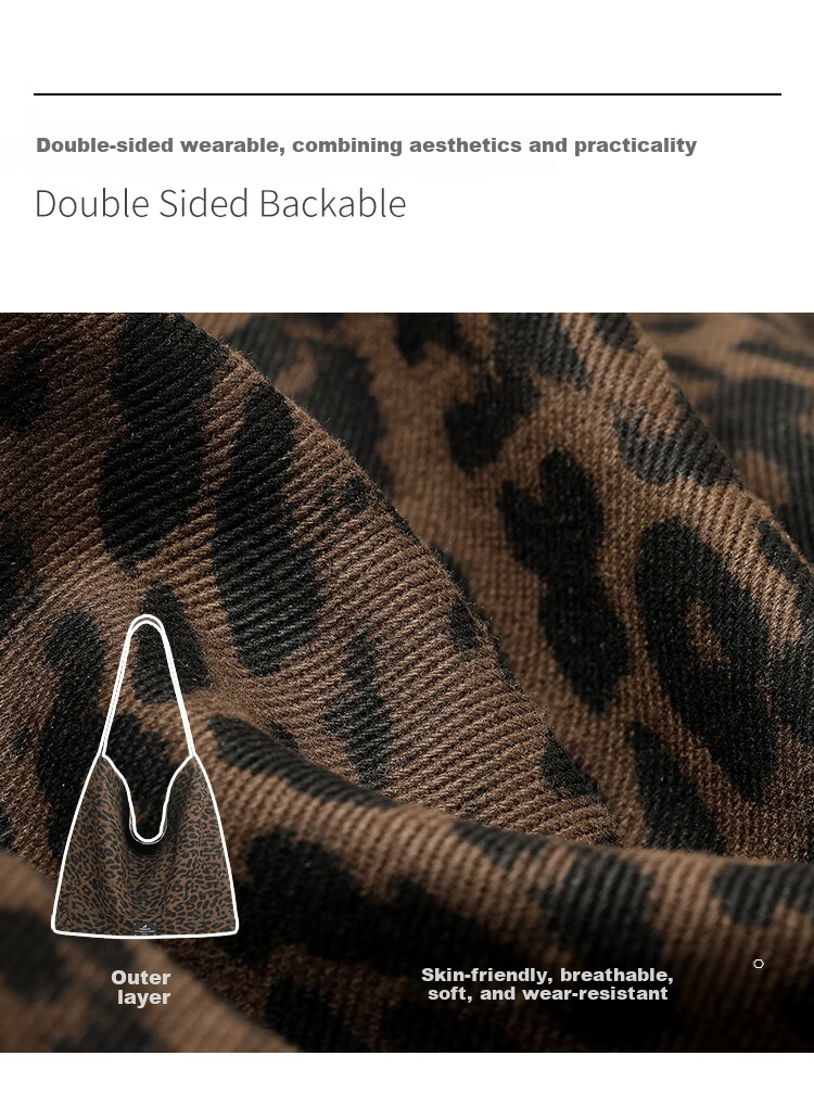 Miaodi Relaxed Lazy Style Leopard Print Large Capacity Double-Sided Shoulder Commuter Canvas Tote Bag Women's Underarm Hobo Bag 7
