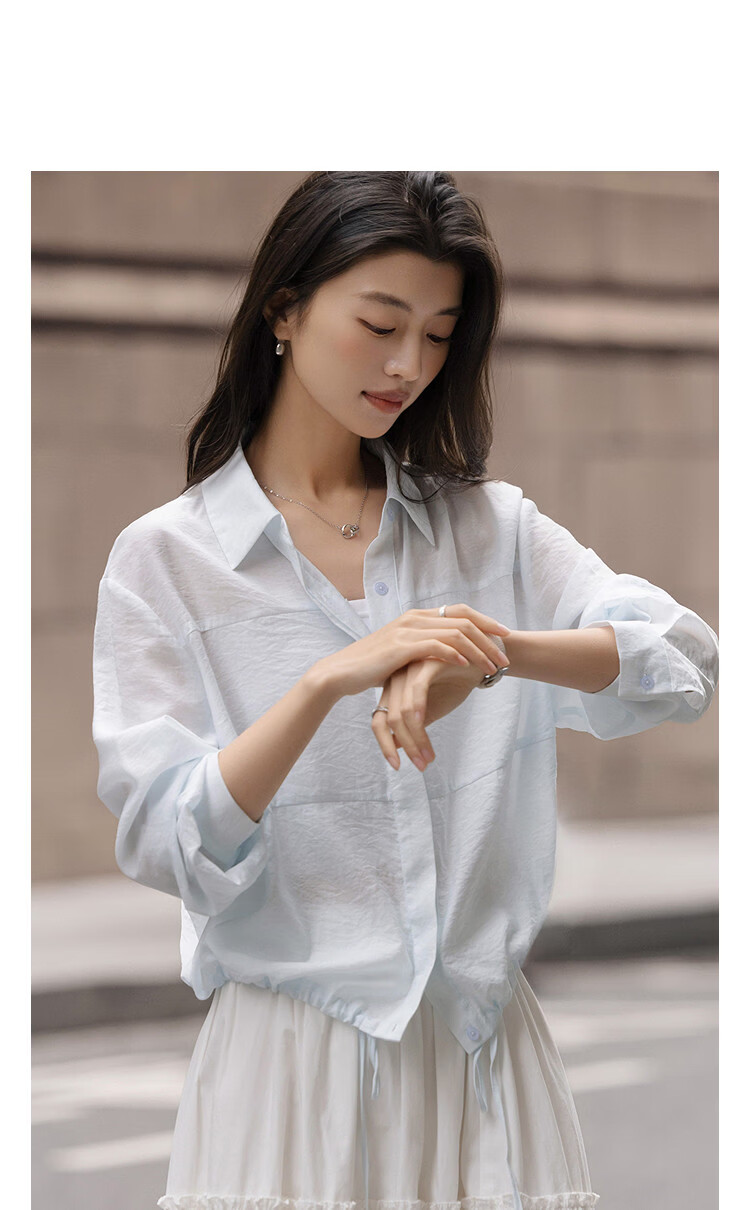 Demana Intellectual Spring Lapel Drop Shoulder Shirt with Drawstring Small Size Women's Top 14