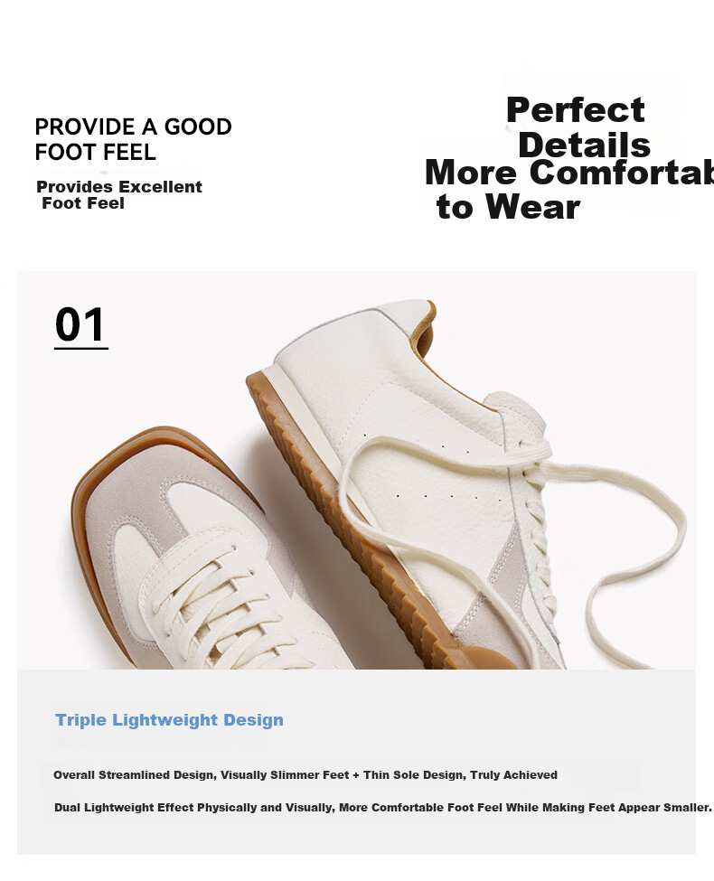 Gongji Autumn Winter Women's German Training Shoes, Height Increasing Thin Sole Sneakers, Moon White, Size 37 3
