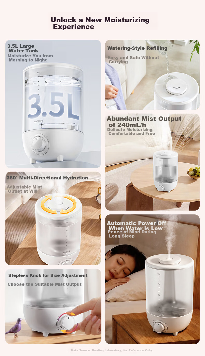Hualing Midea Water Glow Humidifier 3.5L Home Bedroom Large Mist Quiet Small Desktop Humidifier for Pregnant Women, Babies, and Kids Gift for Girls Moisturizing 3