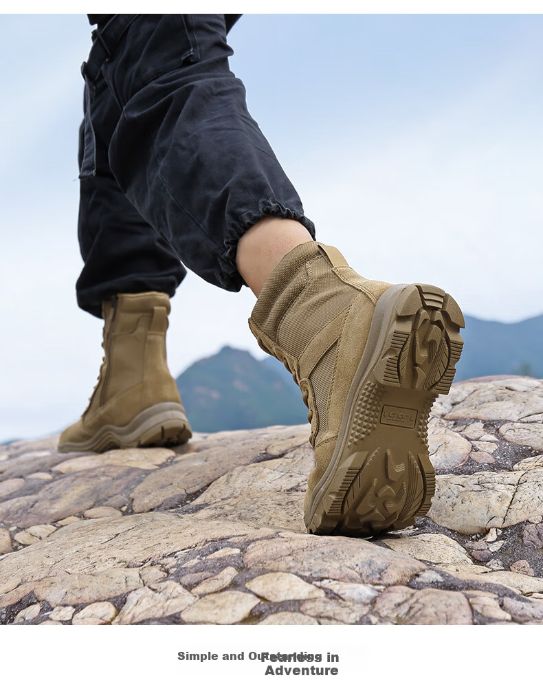 Qiangren Men's Desert Boots Jihua 3515 Original Training Boots Puncture-Resistant Sports Boots Side Zipper Outdoor Boots Sand Size 38 23