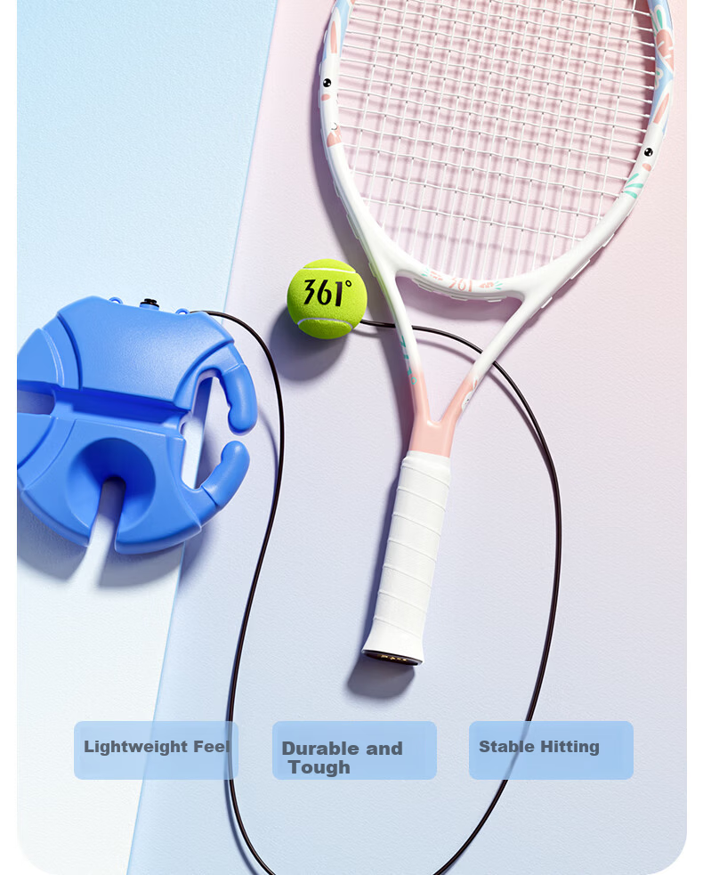 361° Kids Carbon Composite Tennis Racket Rebound Trainer Beginner Single Racket Set with Trainer 15