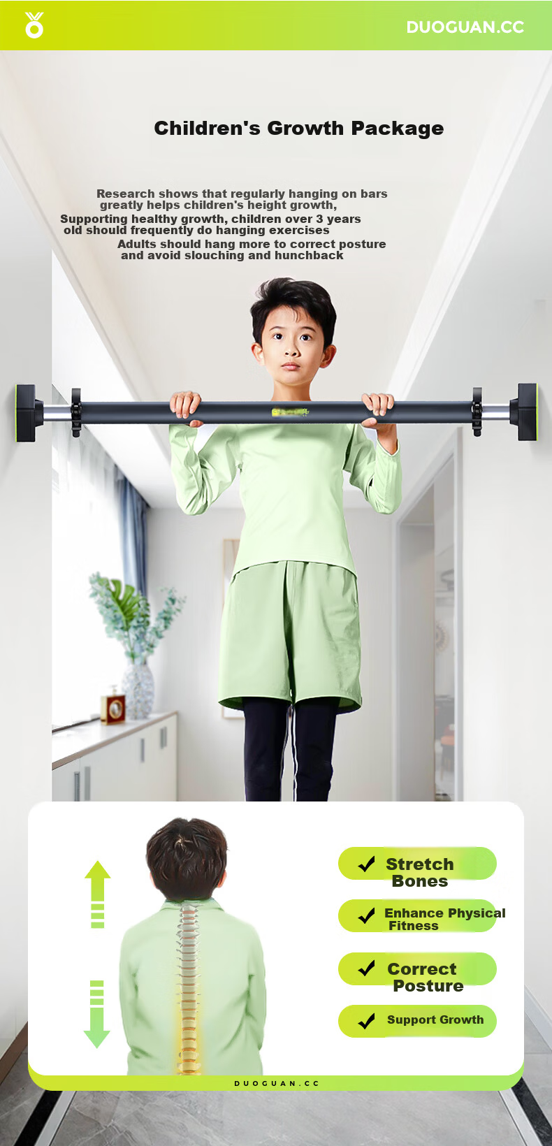 DUOGUAN Home Indoor Pull-Up Bar Multifunctional No-Drill Door Frame Wall-Mounted Pull-Up Bar Kids Fitness Equipment 8